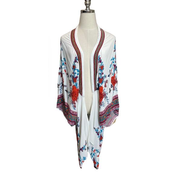 Flying Tomato Boho Floral Kimono Cardigan M/L Open Front Rayon Festival Duster - Picture 2 of 8